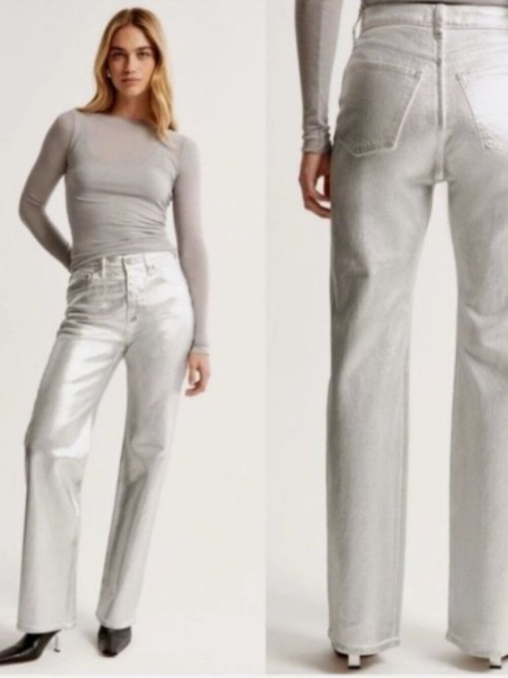 NWT! A&F Silver High Rise 90s Relaxed Jeans - 25